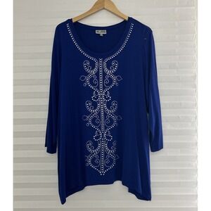 JM Collection Shirt Top Womens Plus Size 2X Pullover Studded Scoop Neck